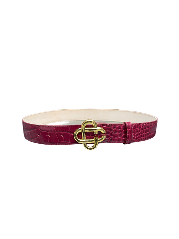 Casablanca Embossed Leather CC Logo Buckle Belt Red
