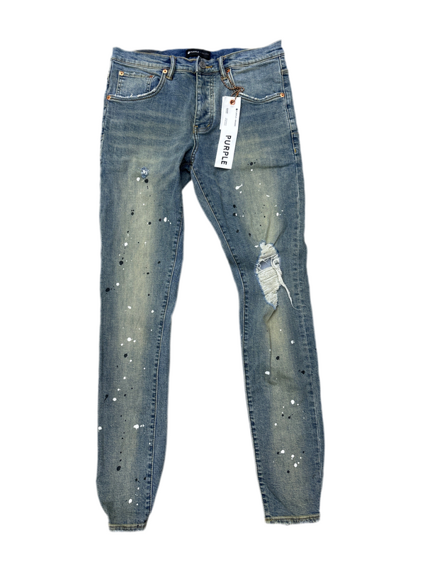 Purple Denim Paint Splatter Jeans