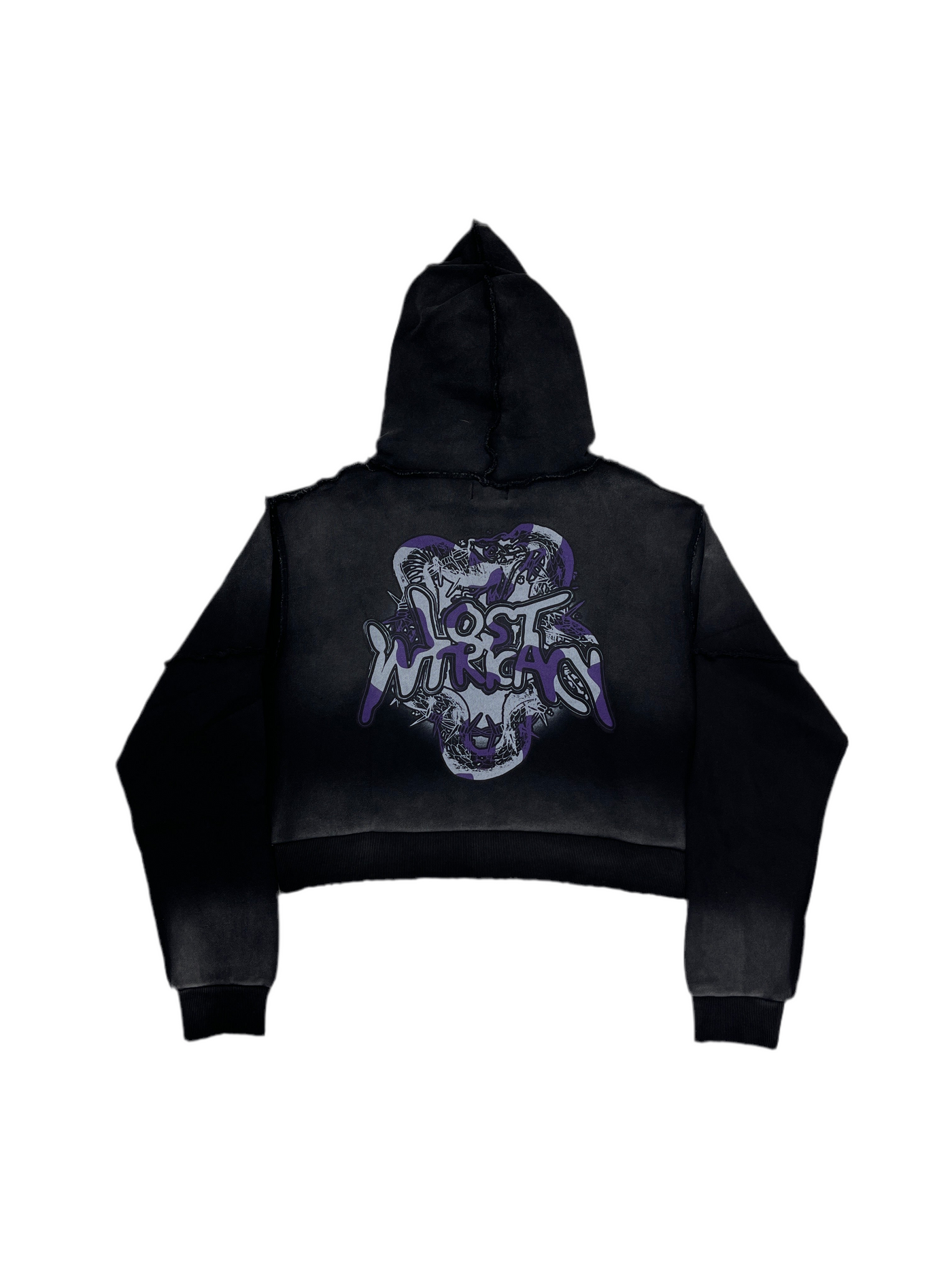 Lost Intricacy Black Purple Crop Zip-Up Hoodie