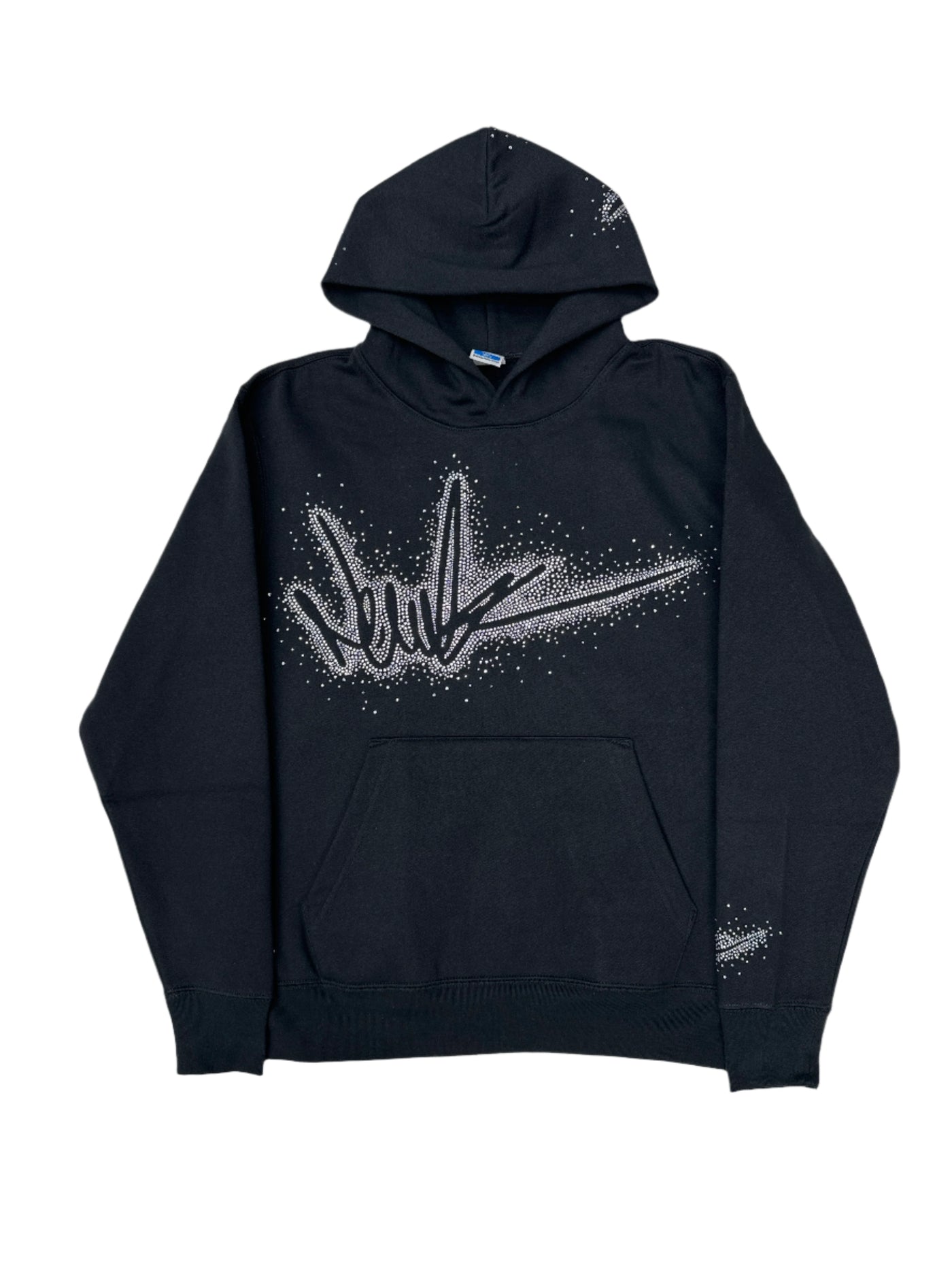 NewYrrk Black Pullover Hoodie w/ Outline White Crystals