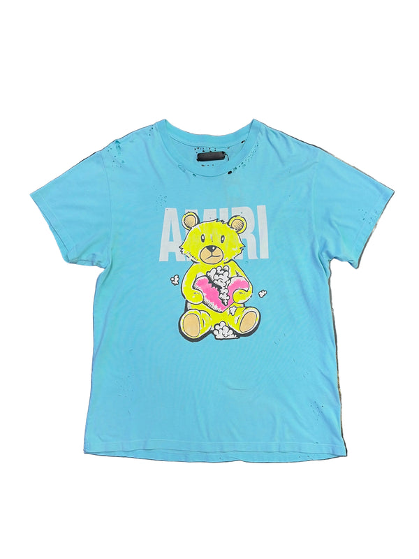 Amiri Distressed Teddy Bear T-Shirt Blue