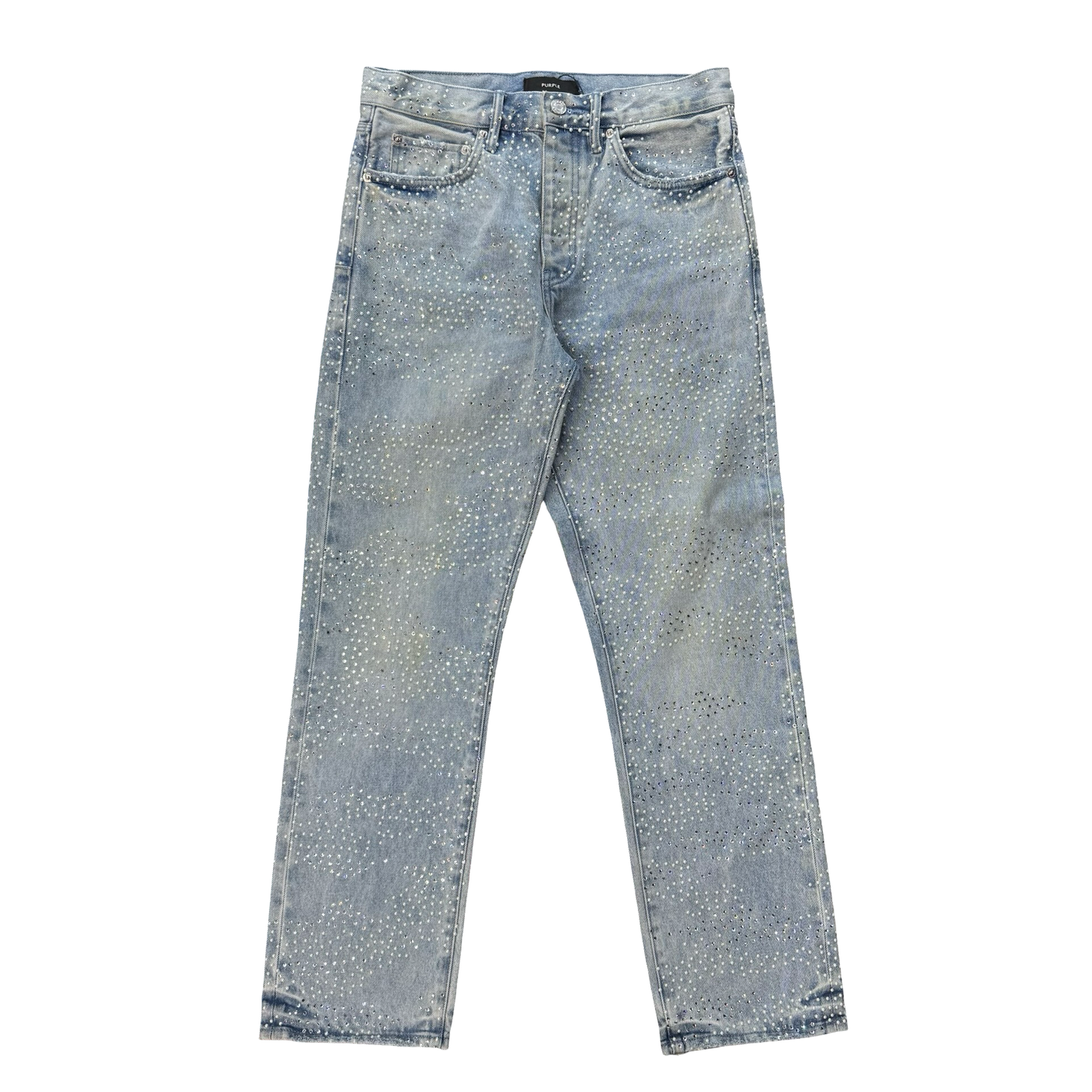 Purple Rhinestone Pearl Denim Jeans Light Blue