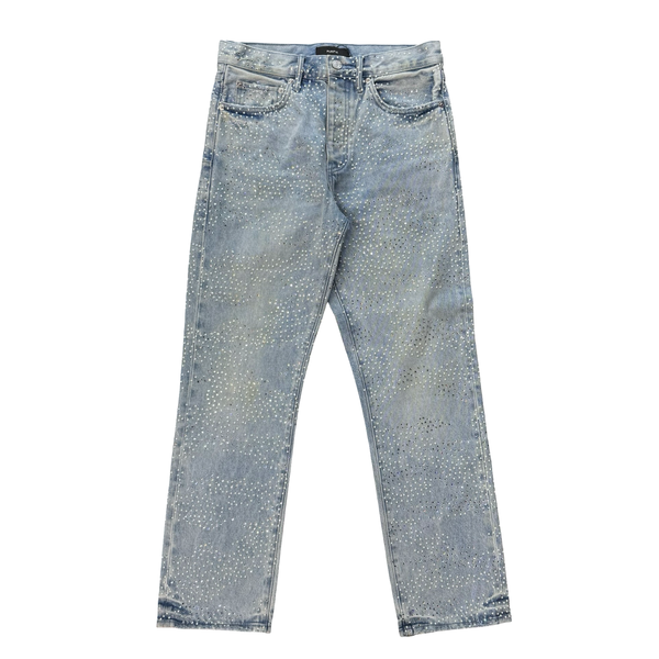 Purple Rhinestone Pearl Denim Jeans Light Blue