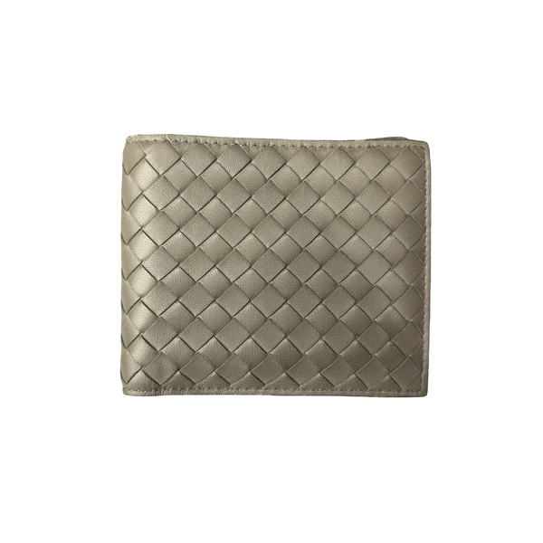 Bottega Veneta Intrecciato Woven Leather Bi-Fold Wallet Light Grey