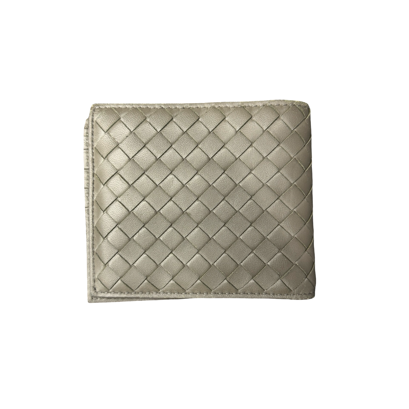 Bottega Veneta Intrecciato Woven Leather Bi-Fold Wallet Light Grey