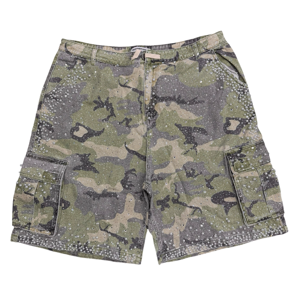 Vale Forever Crystal Cargo Shorts Green Camo