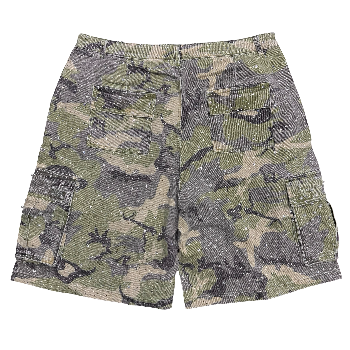 Vale Forever Crystal Cargo Shorts Green Camo
