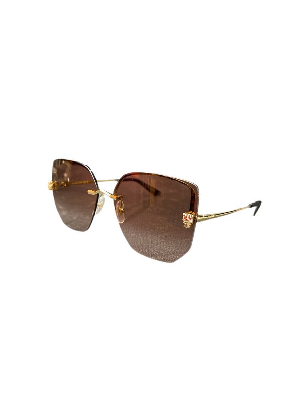 Cartier Panthere Light 24K Gold Plated Square Sunglasses Pink Gradient