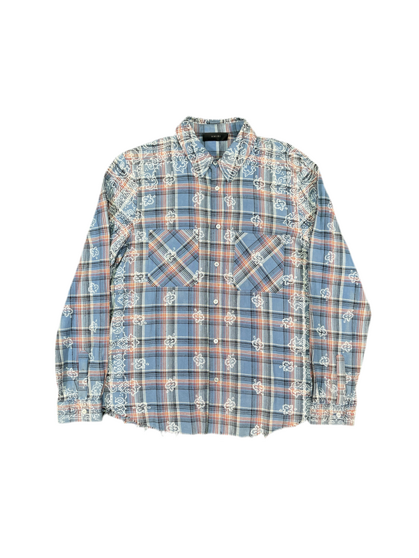 Amiri Bleach Bandana Plaid Shirt Blue
