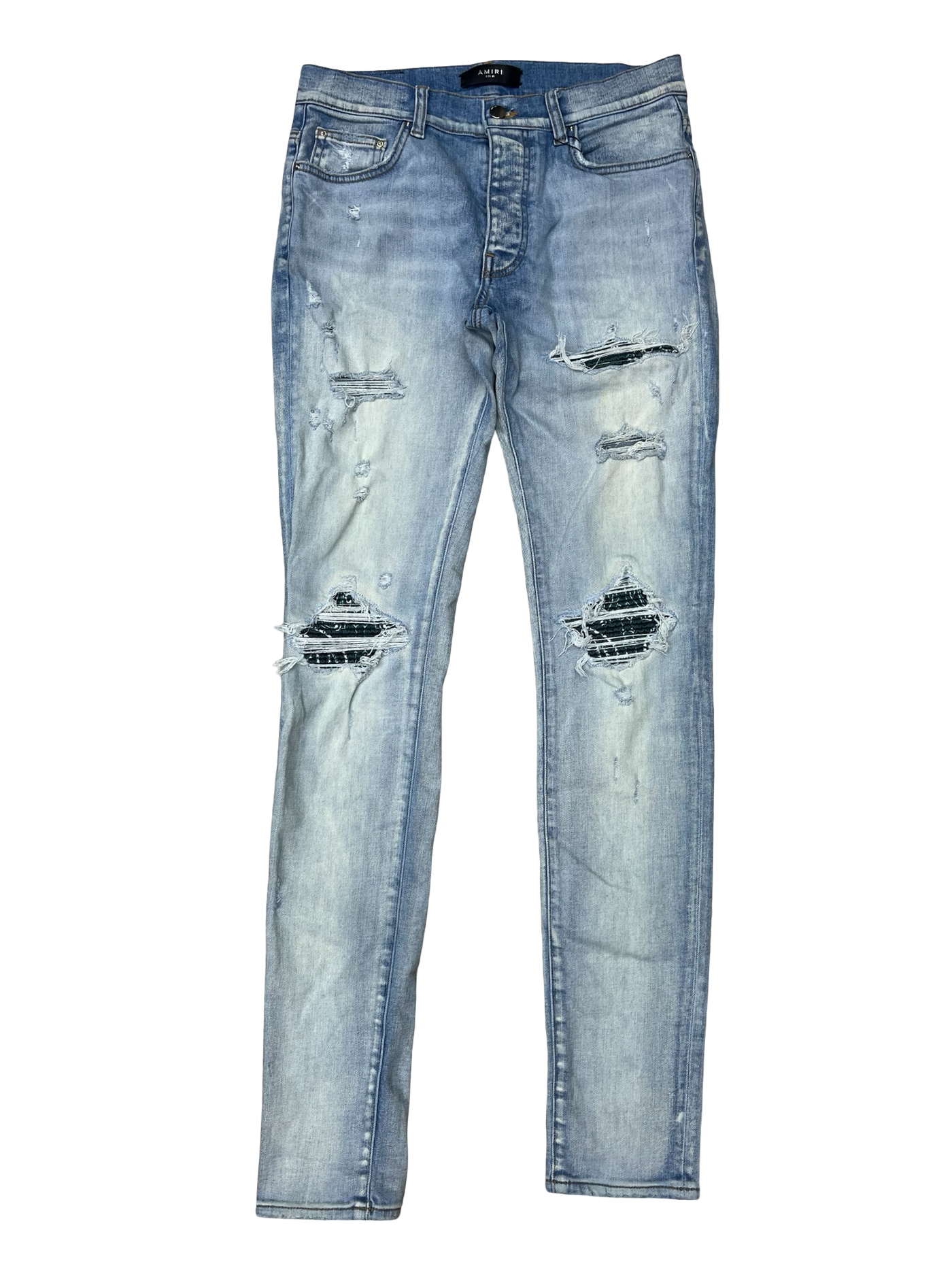 Amiri MX1 Turqoise Bandana Patch Jeans Light Blue