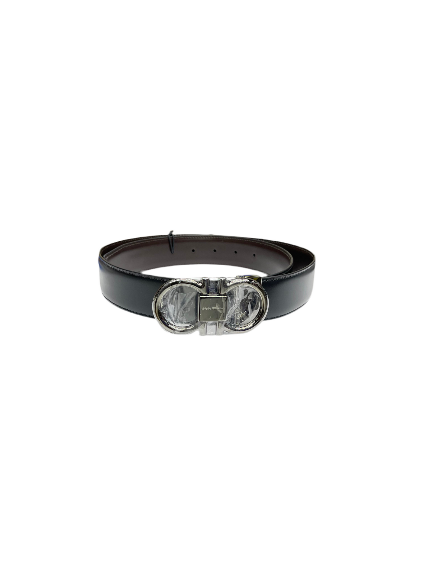 Ferragamo Gancini Black Brown Leather Belt