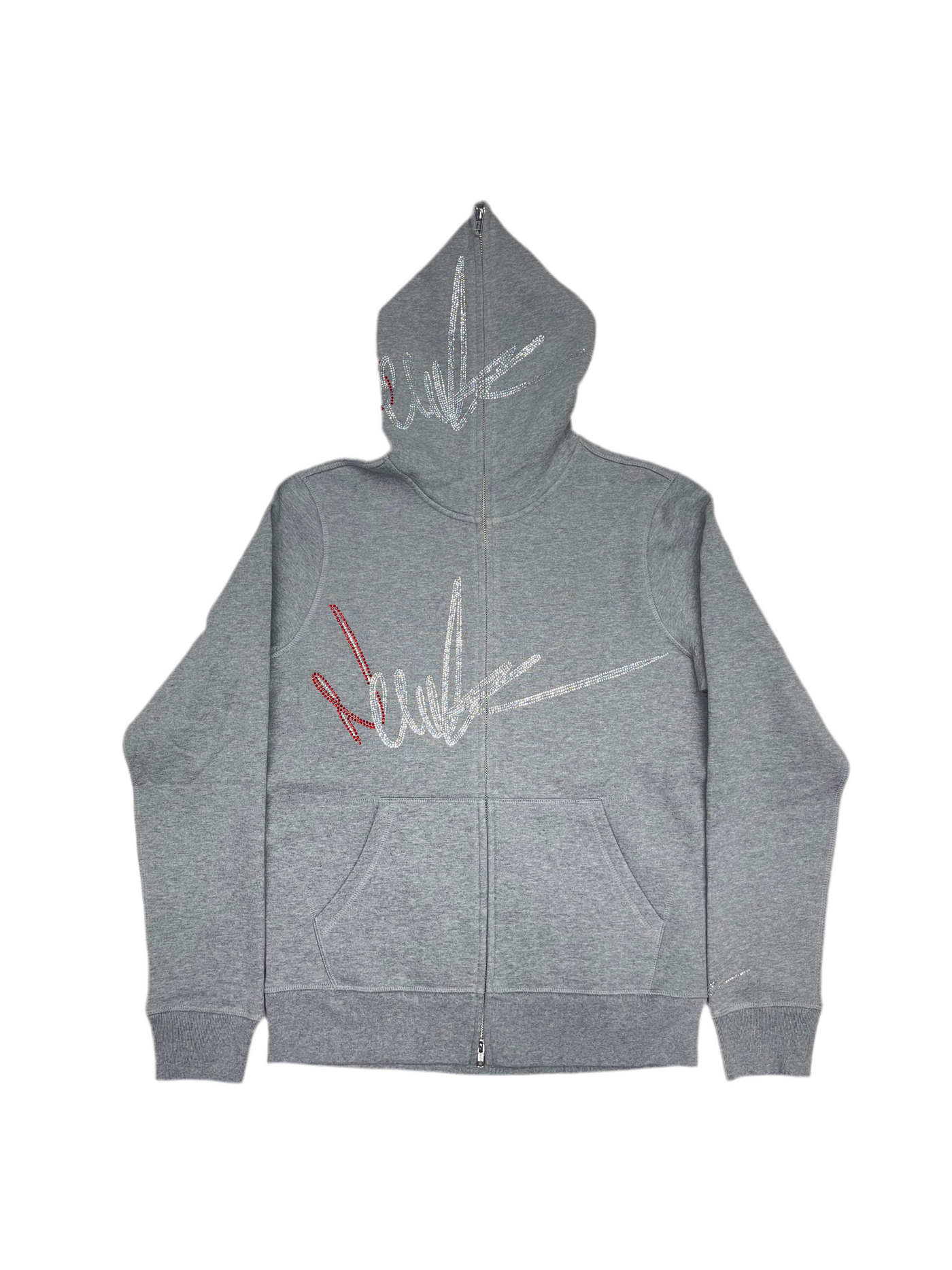 NewYrrk Gray Zip-Up Hoodie w/ Red White Crystal