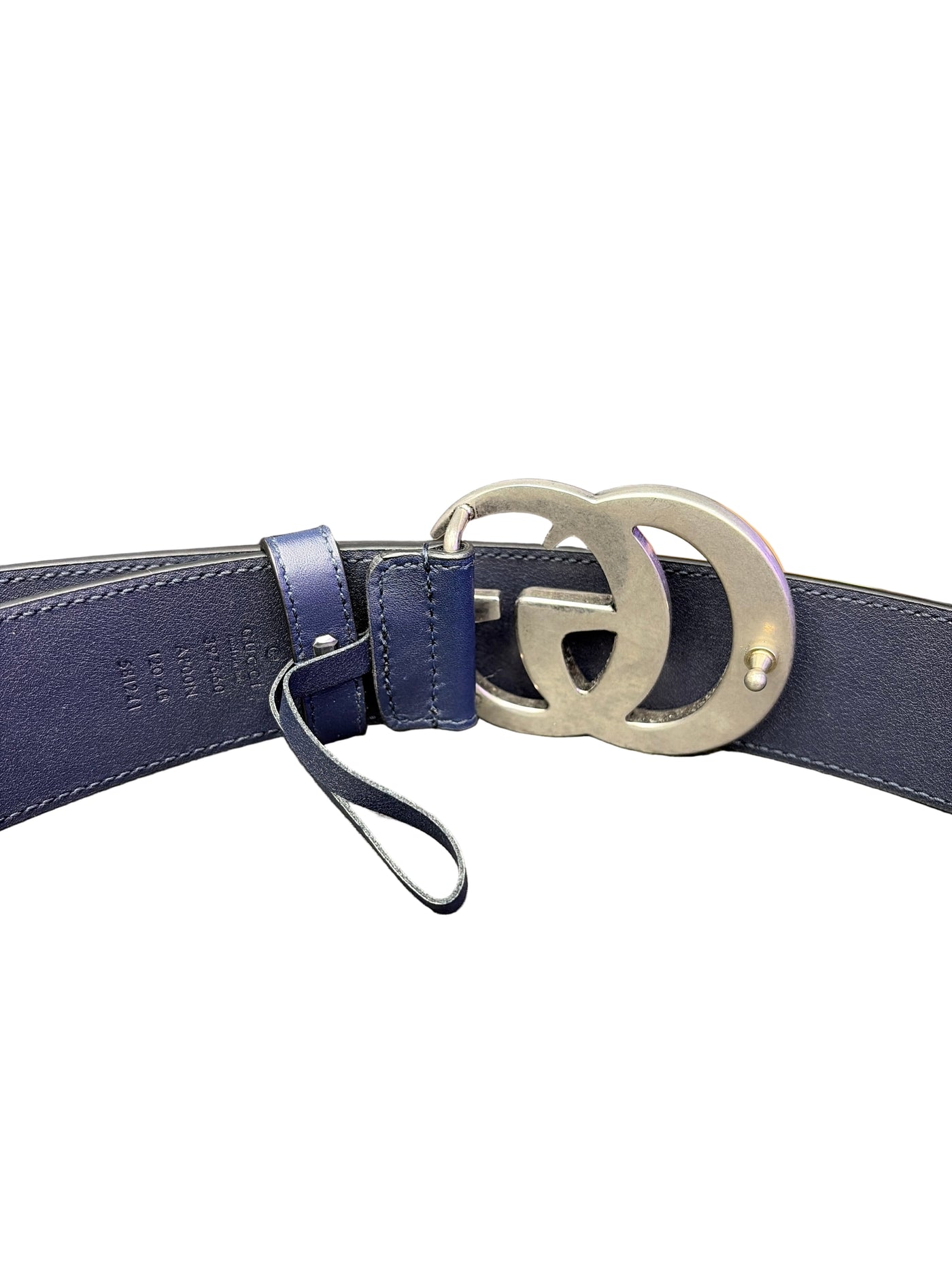 Gucci GG Marmont Leather Wide Belt Navy Silver