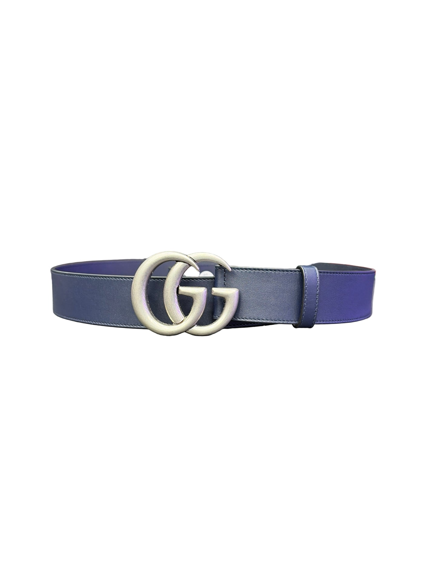 Gucci GG Marmont Leather Wide Belt Navy Silver