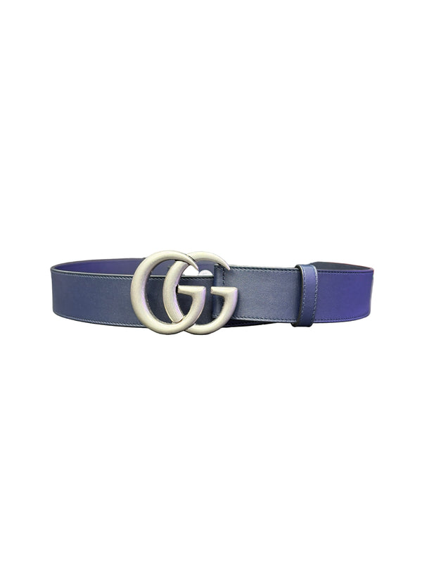 Gucci GG Marmont Leather Wide Belt Navy Silver