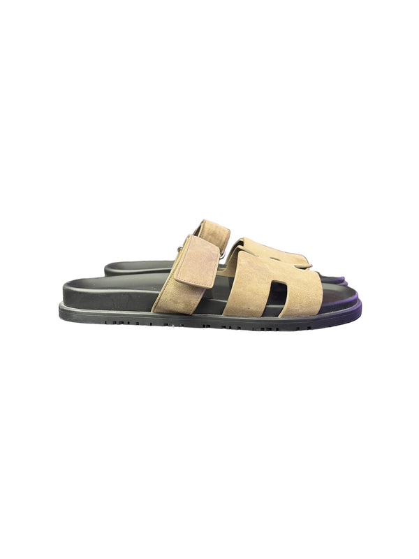 Hermes Chypre Beige Suede Sandal Black