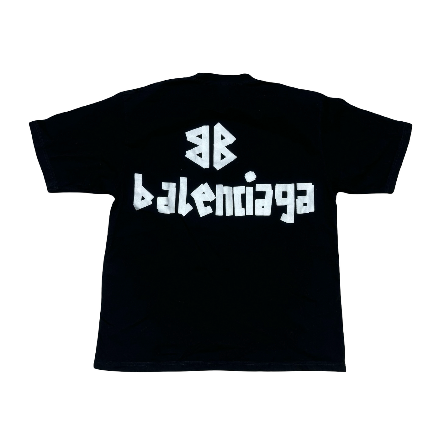 Balenciaga Black Cotton Oversized Tape Logo T-Shirt.
