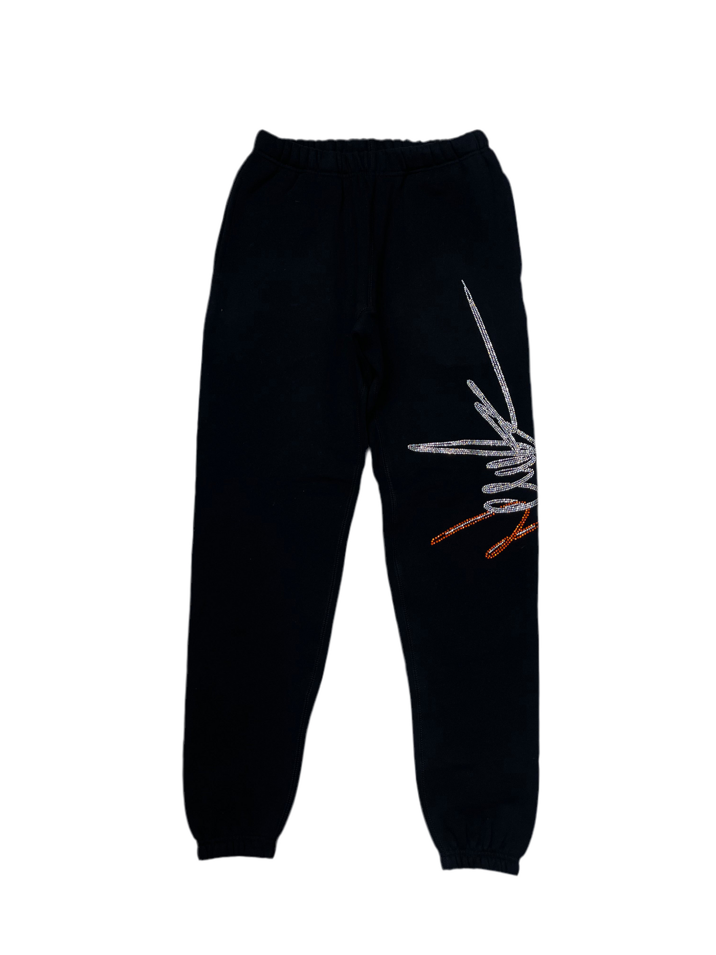 NewYrrk Black Sweatpants w/ Orange White Crystal