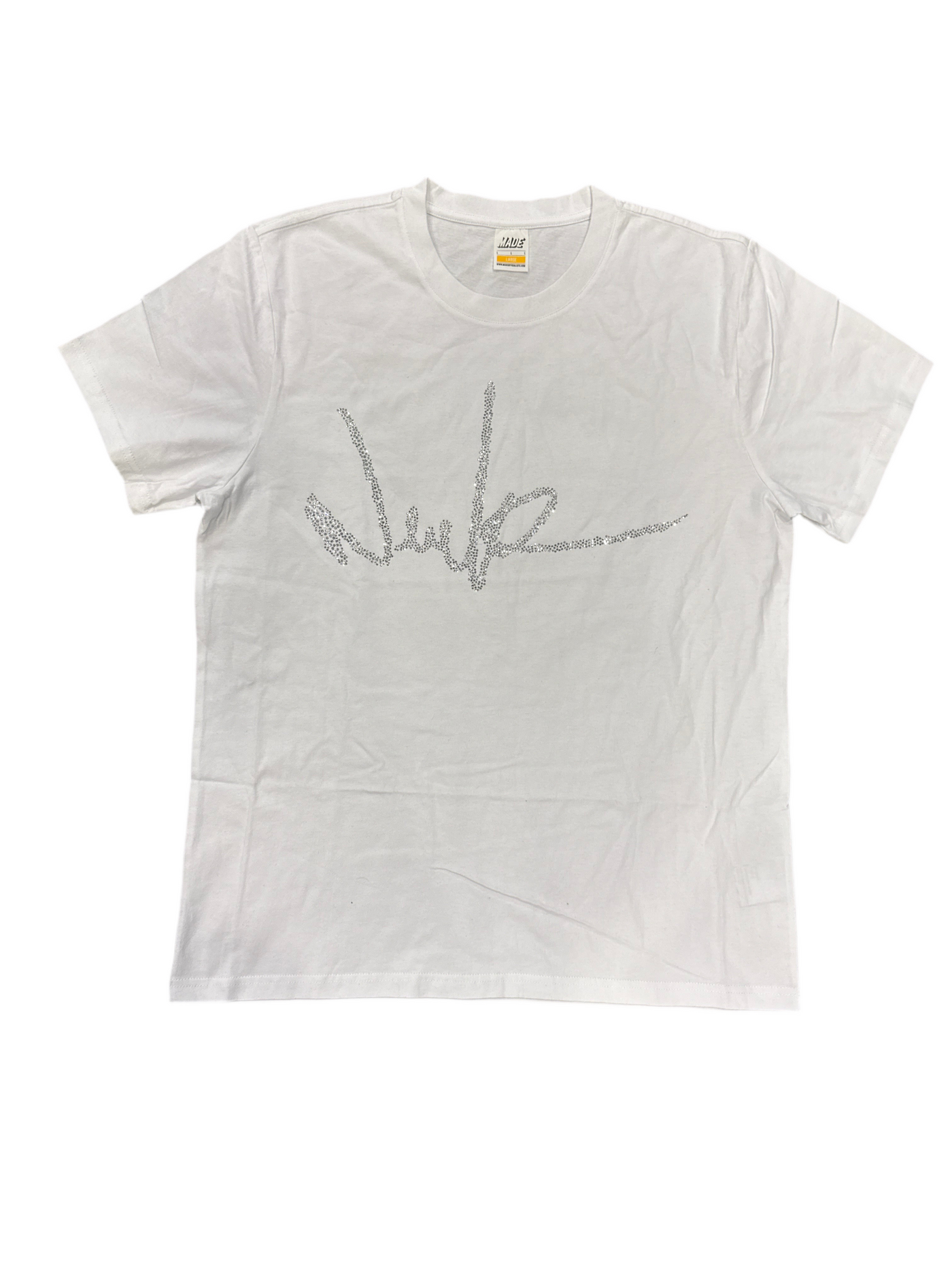 NewYrrk White T-Shirt Scattered Center Logo w/ White Crystals
