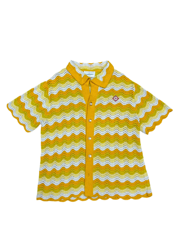 Casablanca Wavy Gradient Open Knit Polo Sweater