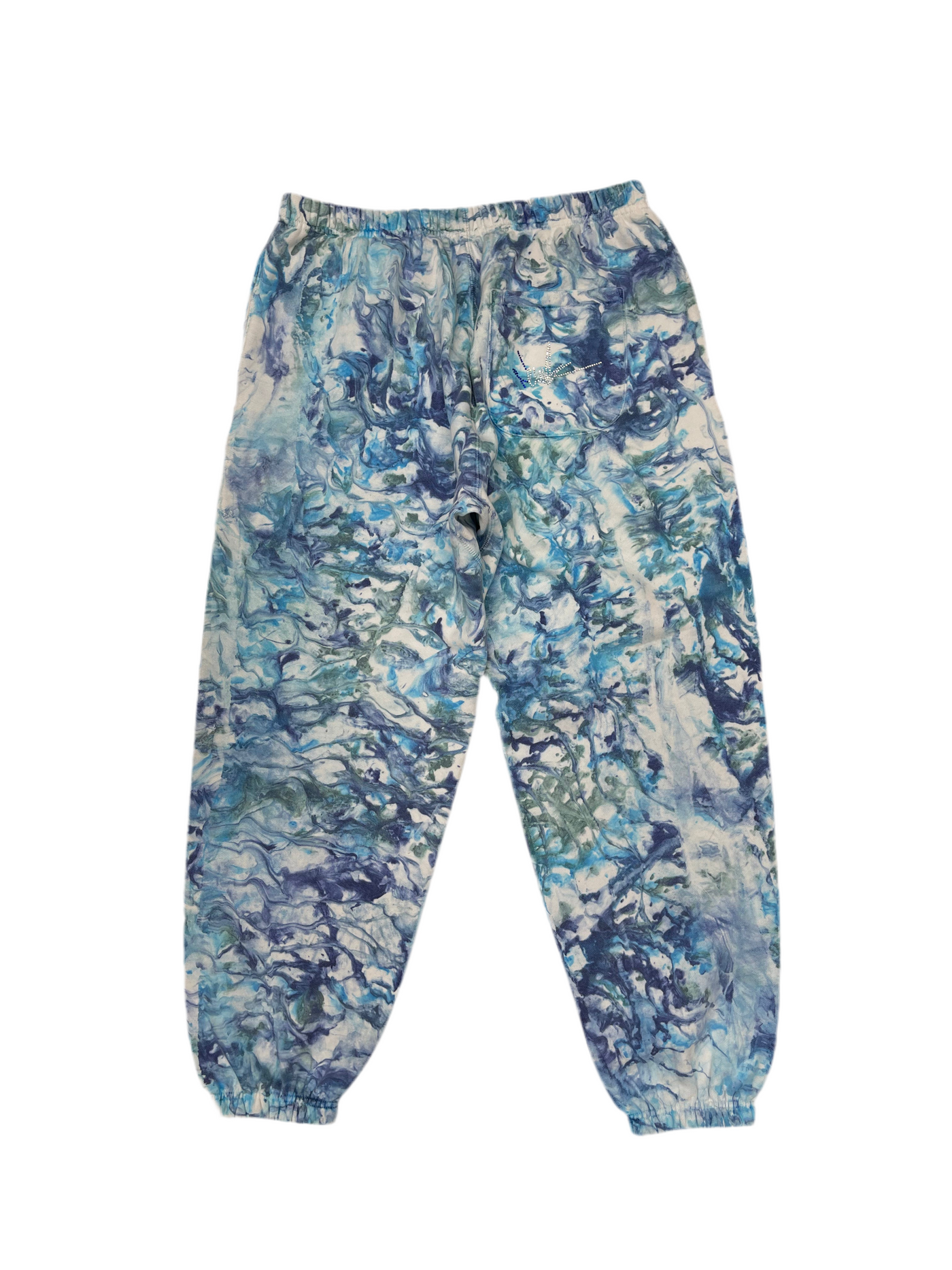 NewYrrk Blue Wash Tie-Dye Sweatpants w/ Blue White Crystal