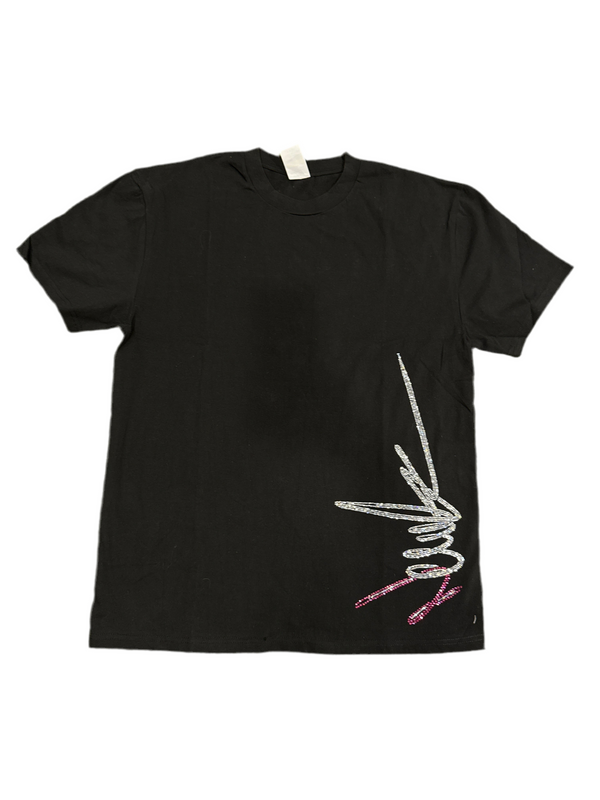 NewYrrk Black T-Shirt Side Logo w/ Pink White Crystals