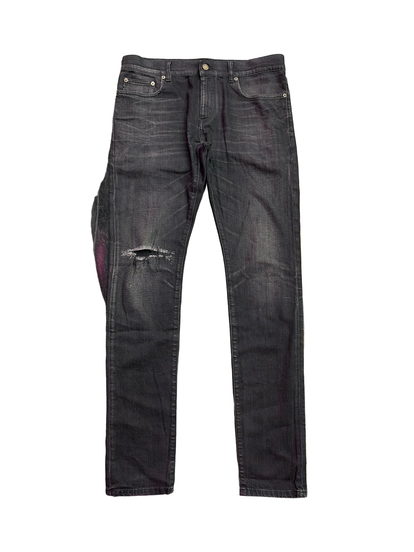 Saint Laurent Paris Knee Slit Denim Pants Black