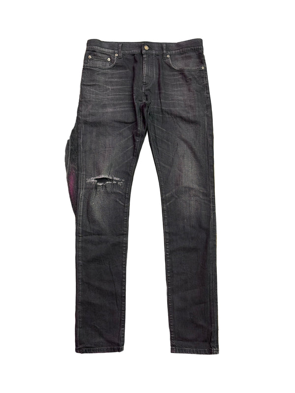 Saint Laurent Paris Knee Slit Denim Pants Black