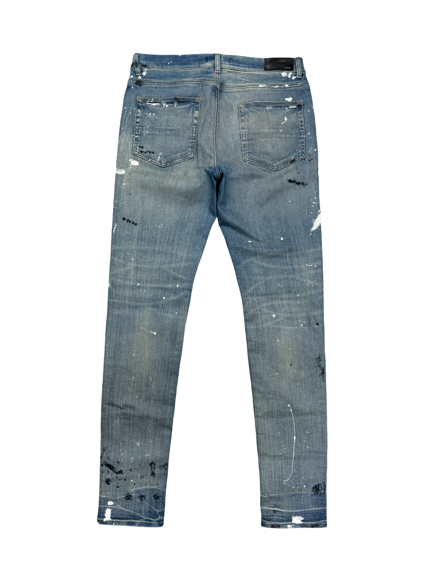 Amiri Knee Slit Paint Splatter Jeans Indigo