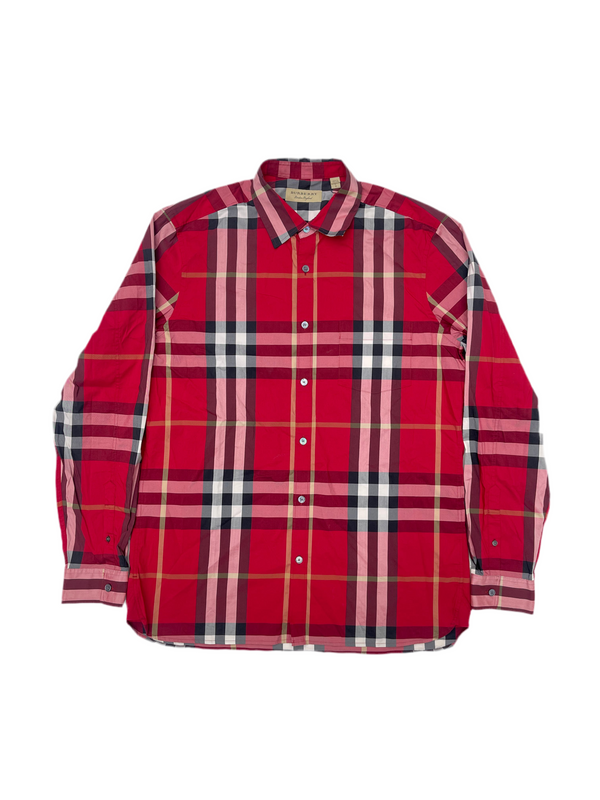 Burberry Brit Nova Check Pattern Long Sleeve Polo Shirt Red