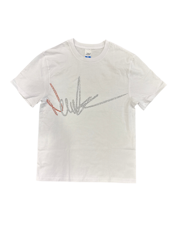 NewYrrk White T-Shirt Center Logo w/ Orange White Crystal