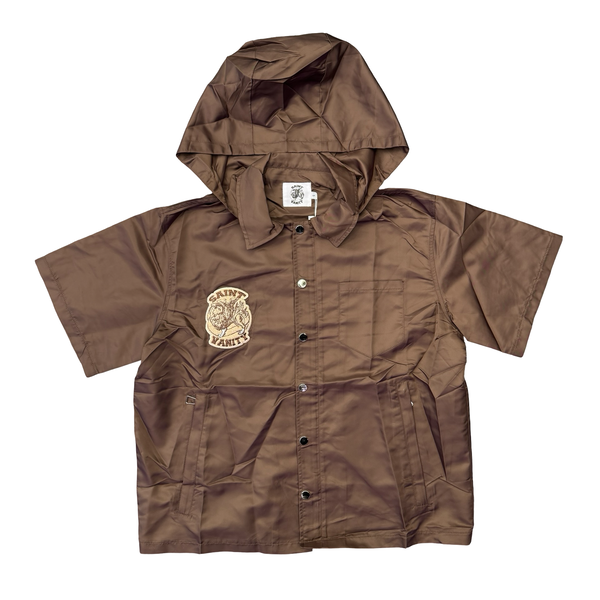 Saint Vanity Nylon Button Up Hooded Shirt Brown