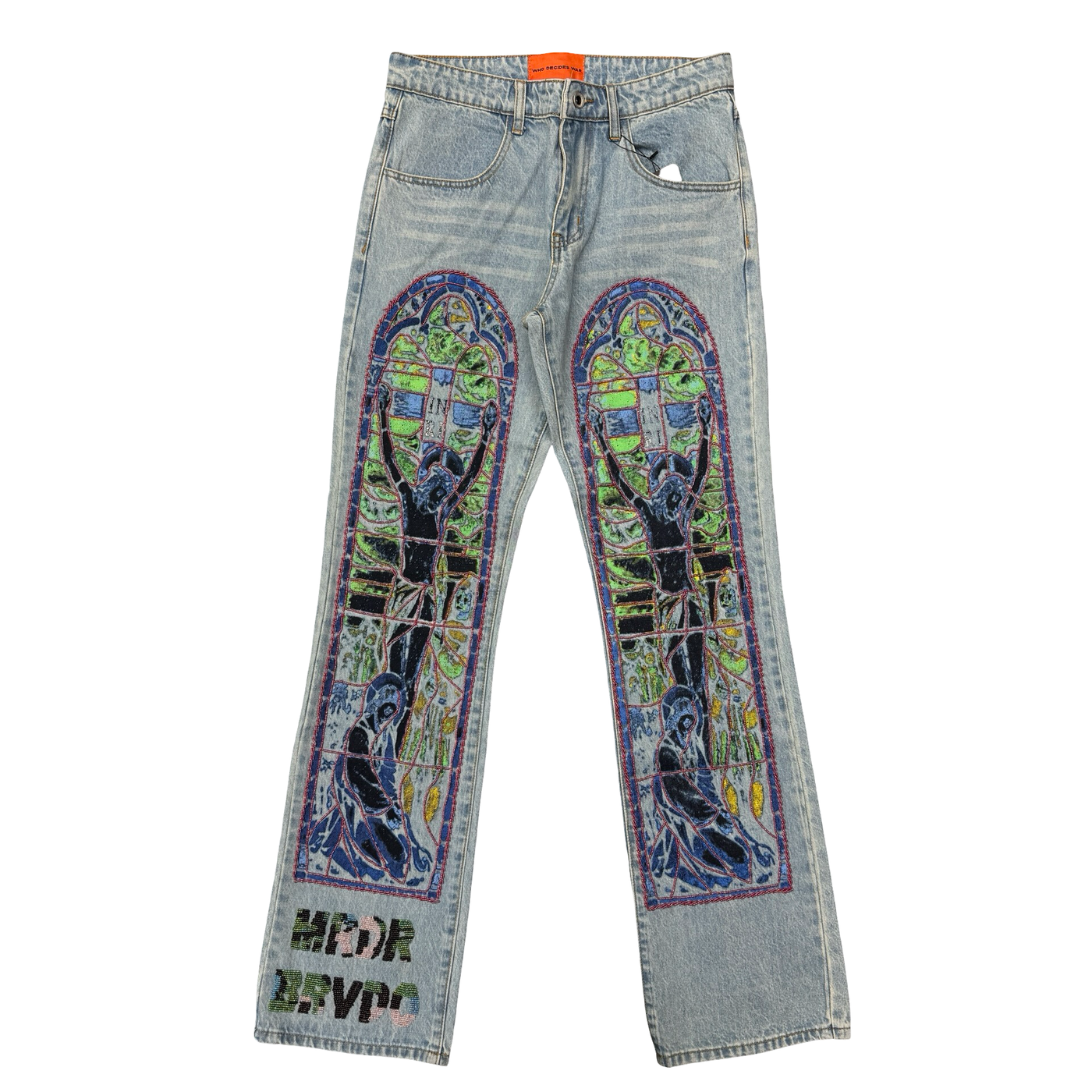 WDW Painted Beaded Denim Jeans Blue