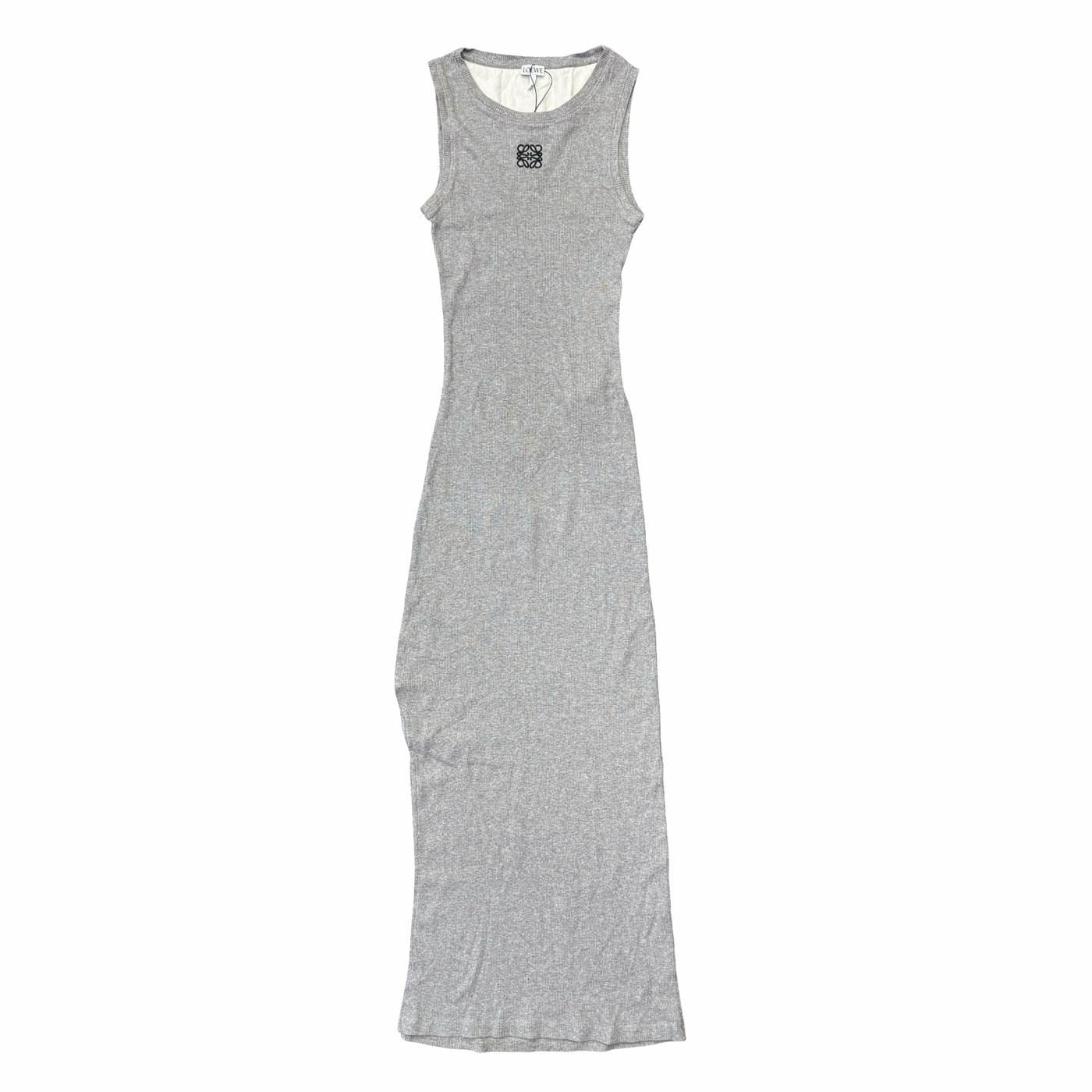 Loewe Anagram Ribbed Knit Maxi Tank Dress Gray