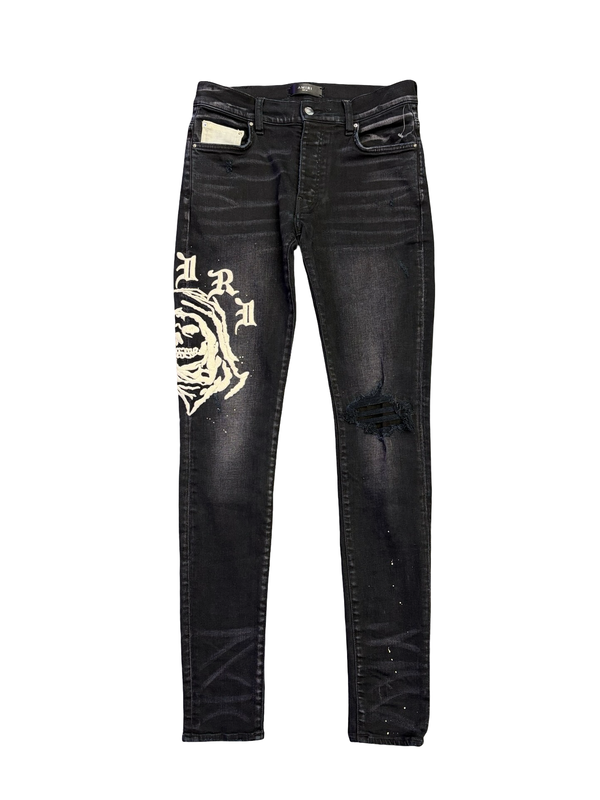 Amiri Wes Lang Reaper Logo Jeans Aged Black