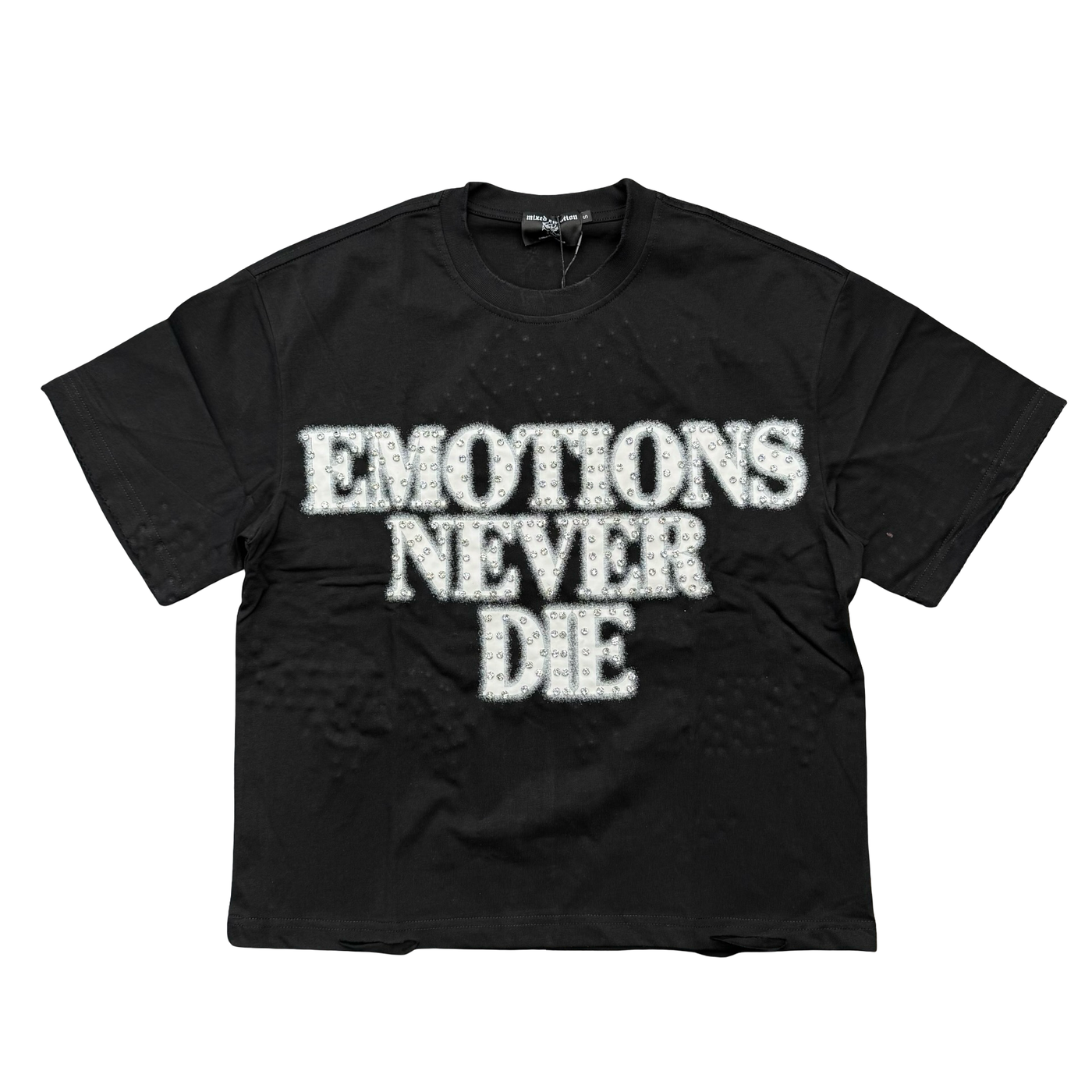 Mixed Emotions End Rhinestone Tee Black White