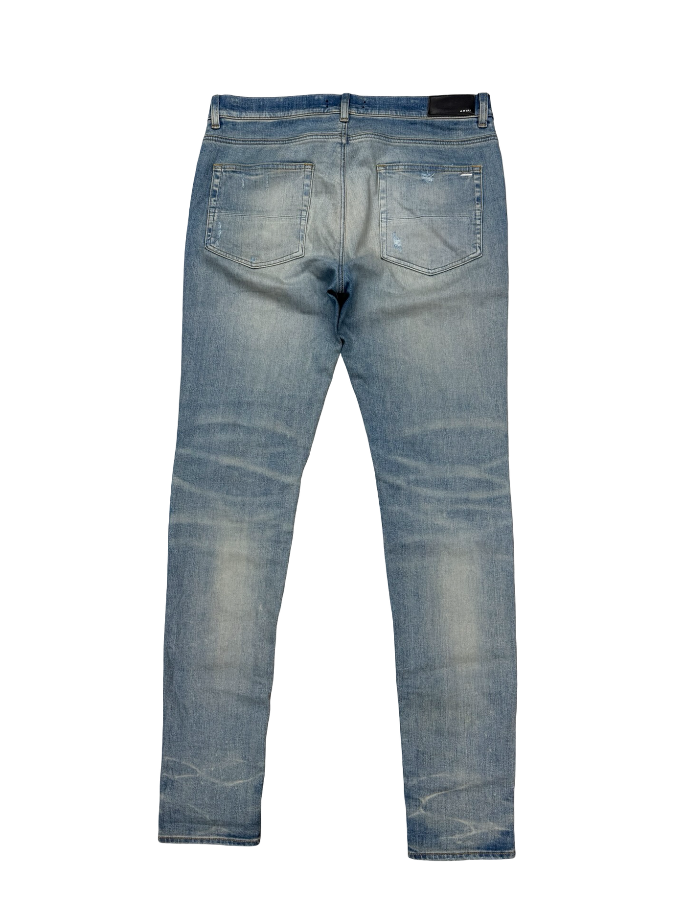 Amiri MX1 Orange Cracked Suede Patch Jeans Indigo