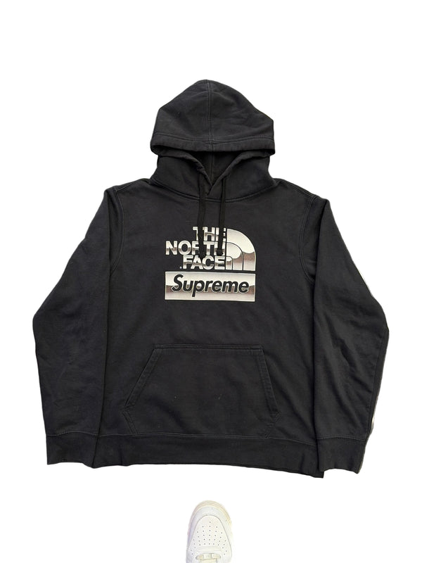 SS18 Supreme x TNF Metallic Logo Hooded Sweatshirt Black