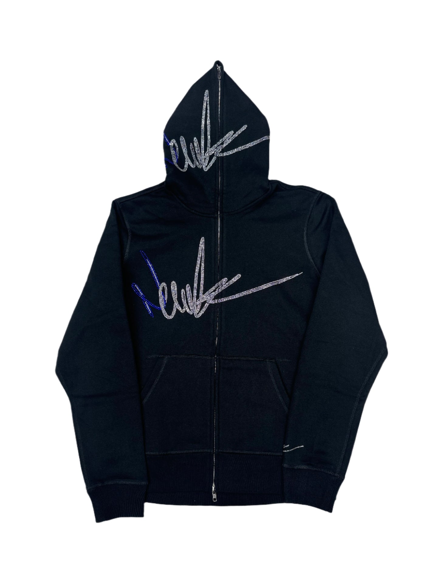 NewYrrk Black Zip-Up Hoodie w/ Blue White Crystals