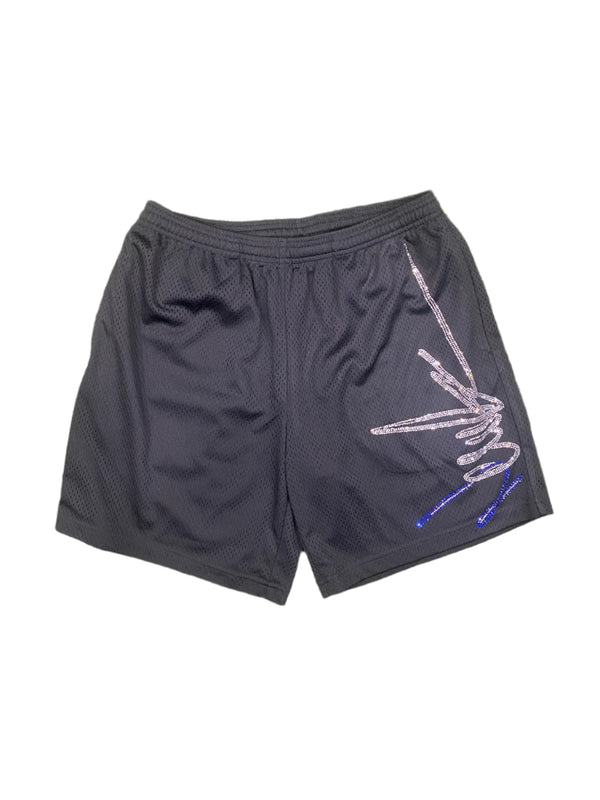 NewYrrk Black Basketball Shorts Side Logo w/ White Blue Crystal