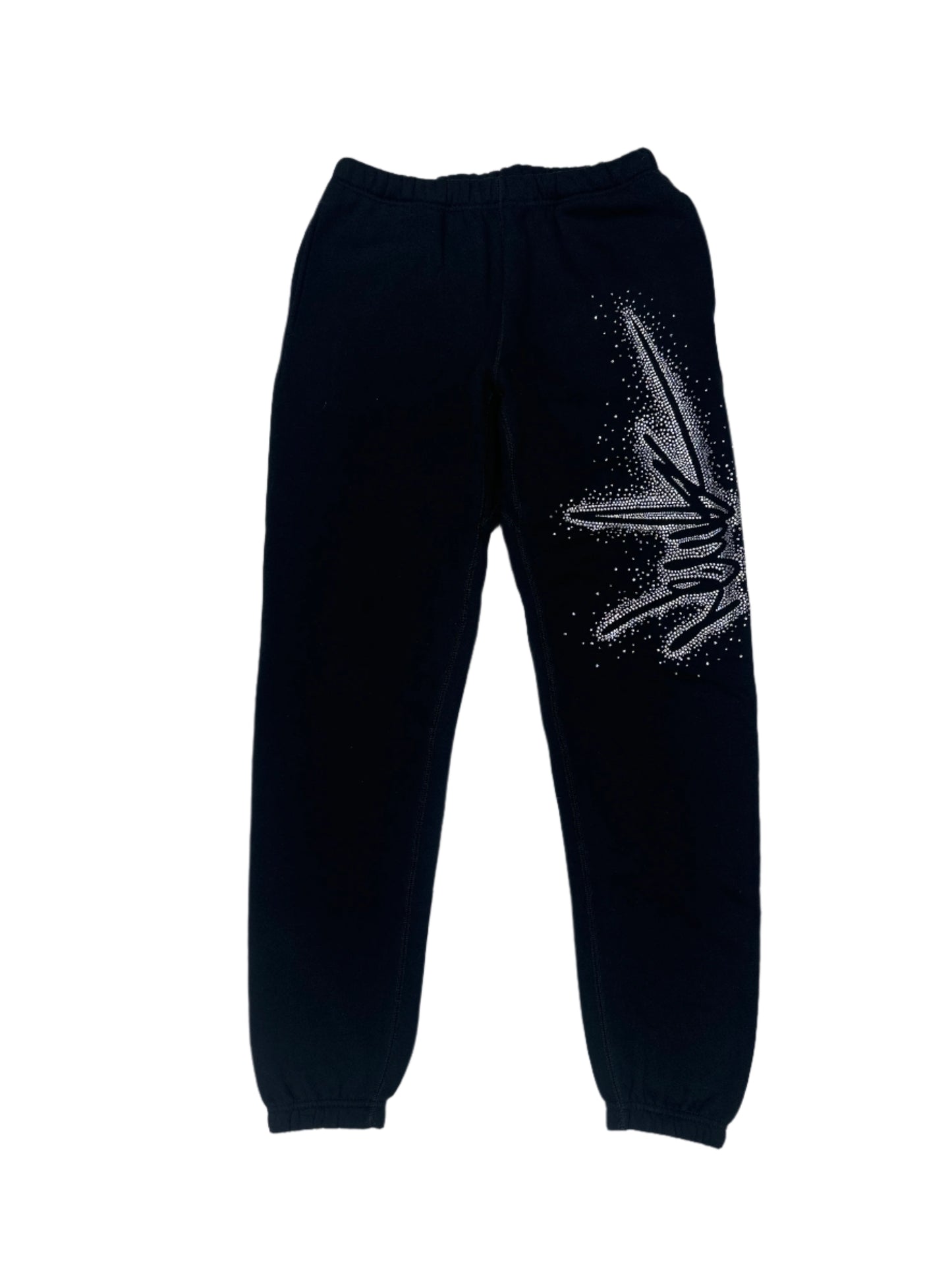 NewYrrk Black Sweatpants Outline w/ White Crystal