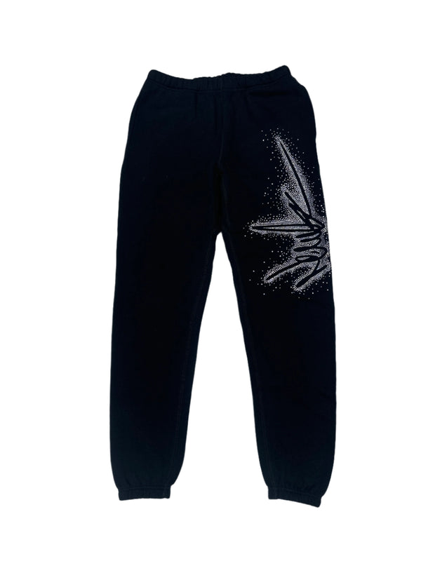 NewYrrk Black Sweatpants Outline w/ White Crystal
