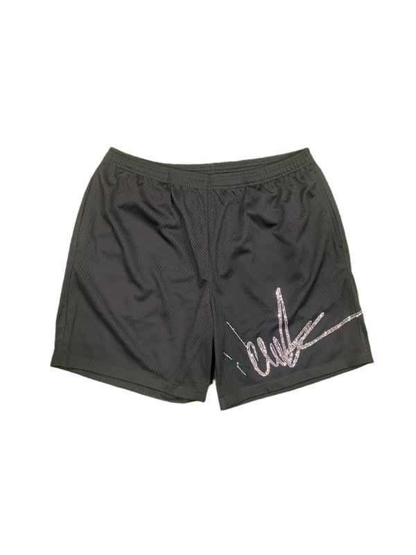 NewYrrk Black Basketball Shorts Logo w/ White Green Crystal