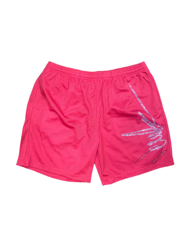 NewYrrk Red Basketball Shorts Side Logo w/ White Red Crystal