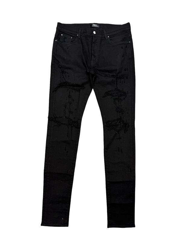 Amiri Distressed Knee Slit Jeans Black