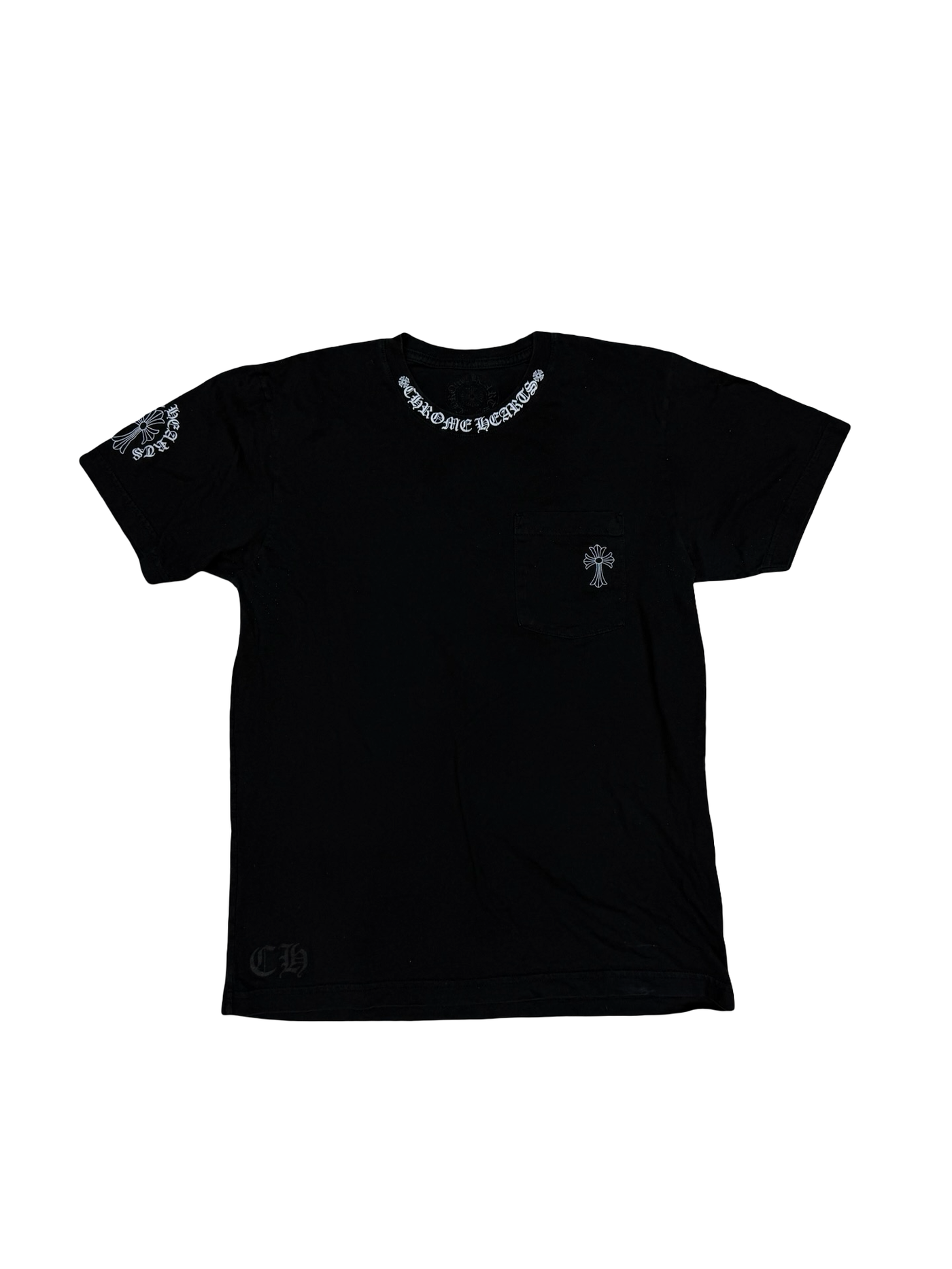 Chrome Hearts Horse Shoe Cross Neck Logo T-Shirt Black White