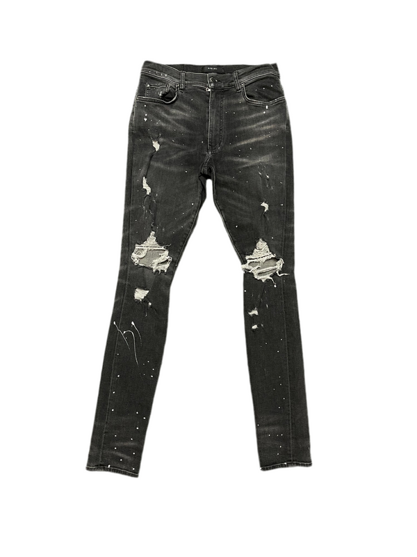 Amiri Bleach Splatter Thrasher Faded Jeans Grey