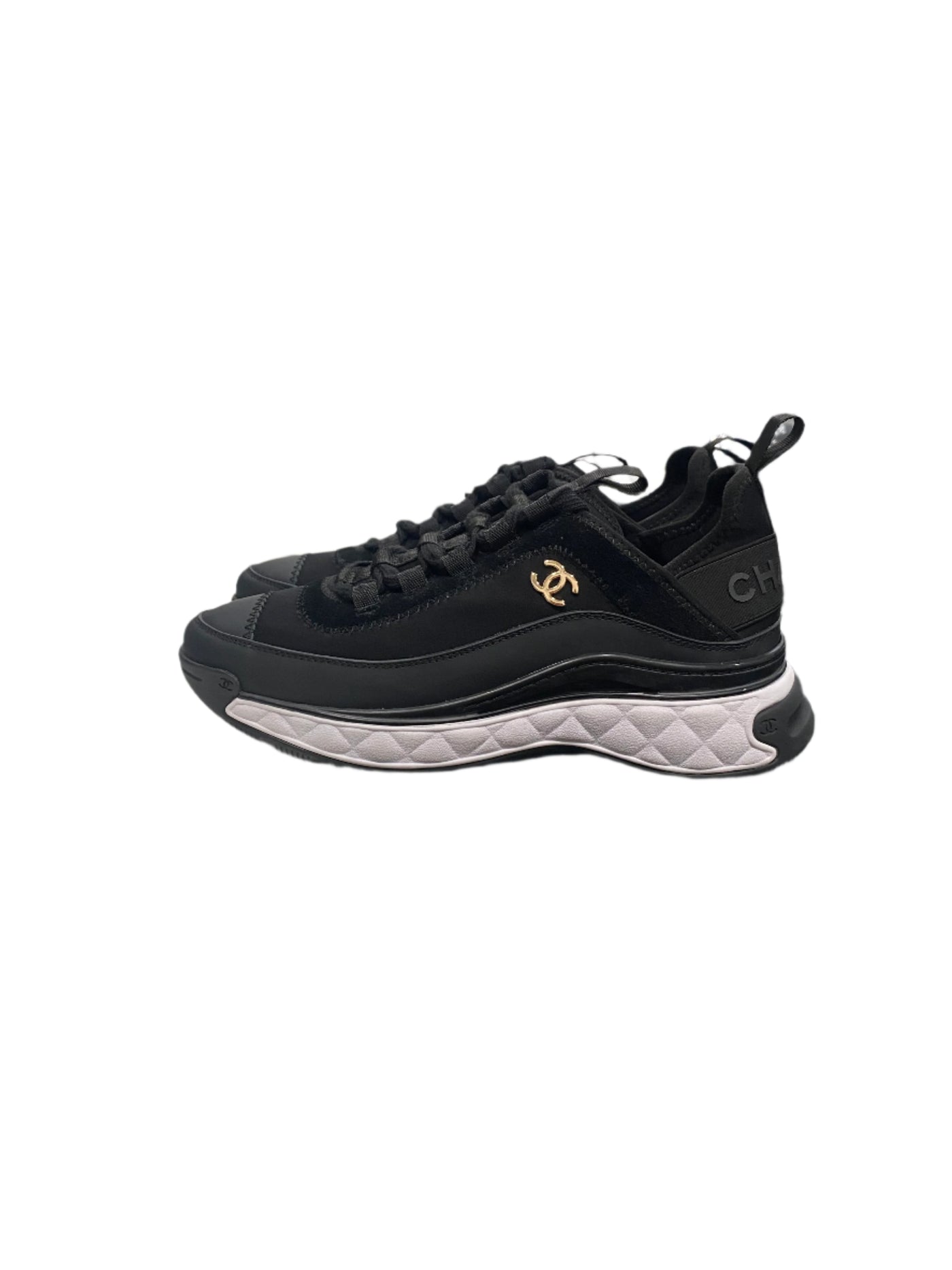 Chanel Low Top Trainer CC Gold Logo Velvet Black