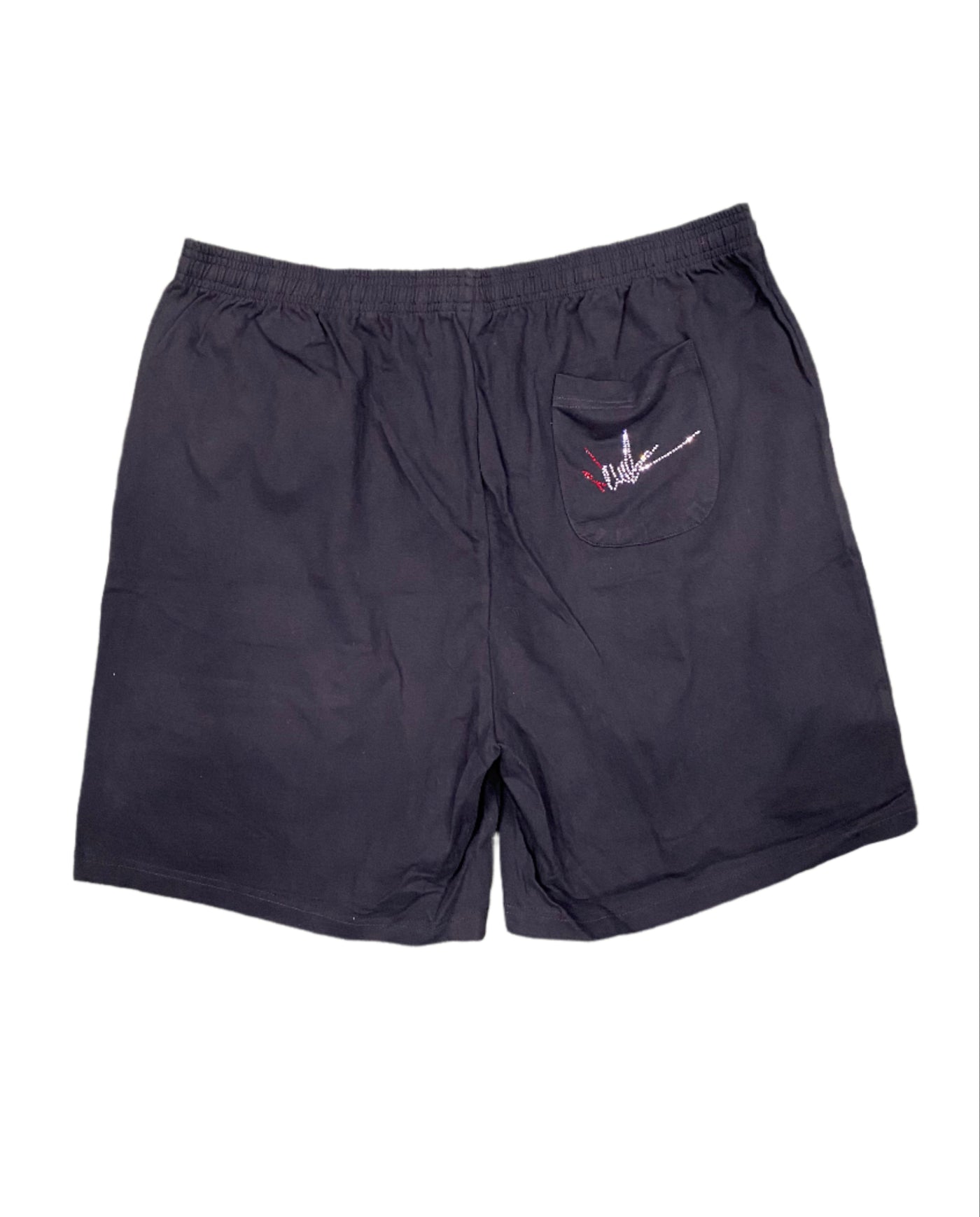 NewYrrk Black Cotton Shorts Side Logo w/ White Red Crystal