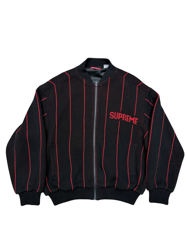 Supreme Pinstripe Varsity Zip Up Sweater